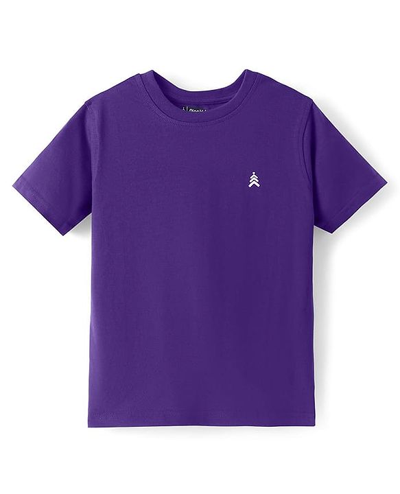 Pine Kids Cotton Knit Half Sleeves T-Shirt with Logo Print - Violet