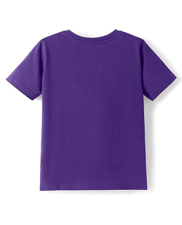 Pine Kids Cotton Knit Half Sleeves T-Shirt with Logo Print - Violet