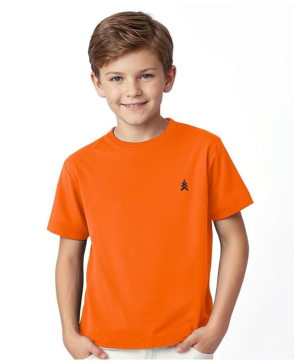 Pine Kids Cotton Knit Half Sleeves T-Shirt with Logo Detailing - Coral