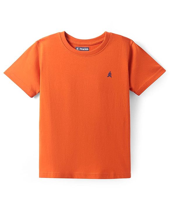 Pine Kids Cotton Knit Half Sleeves T-Shirt with Logo Detailing - Coral