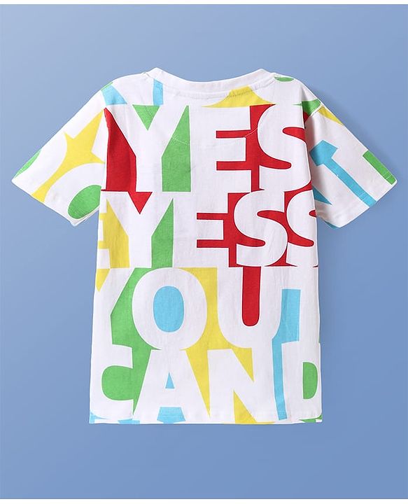 Pine Kids Cotton Knit Half Sleeves T-Shirt with Text Print - White