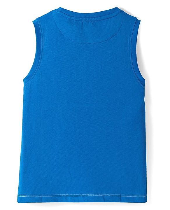 Pine Kids Cotton Knit Sleeveless Cut & Sew Tank T-Shirt with Gaming Text Print - Green & Blue
