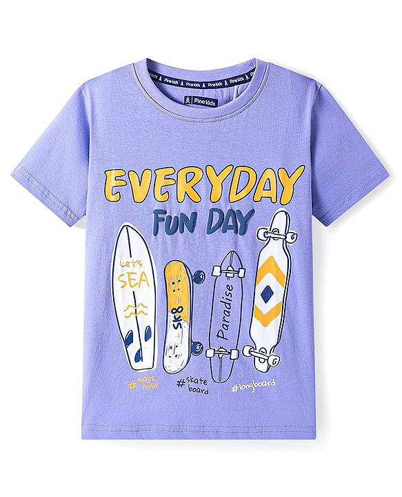 Pine Kids Cotton Knit Half Sleeves T-Shirt with Text Print - Lavender