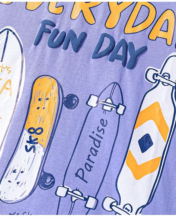 Pine Kids Cotton Knit Half Sleeves T-Shirt with Text Print - Lavender