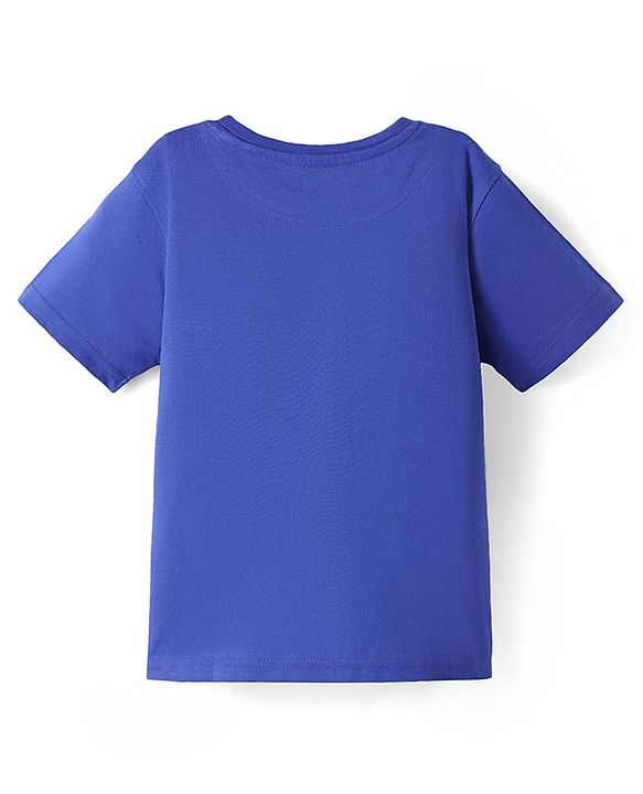 Pine Kids Cotton Knit Half Drop Shoulder Sleeves T-Shirt With The Game Text Print - Blue