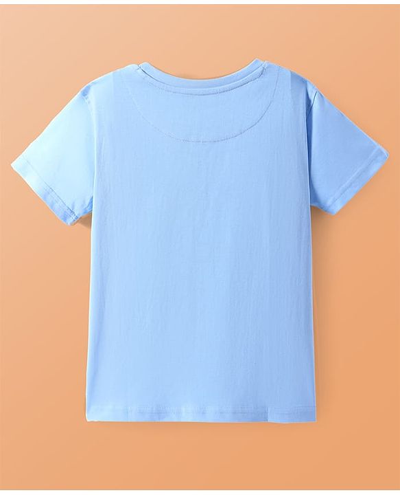 Pine Kids Cotton Knit Half Sleeves T-Shirt with Beach Theme Print - Light Blue
