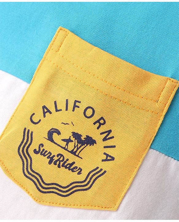 Pine Kids Cotton Knit Cut & Sew Sleeveless Tank T-Shirt with Pocket - Light Blue & Yellow