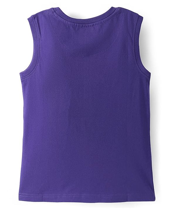Pine Kids Cotton Knit Sleeveless Tank T-Shirt with Do Your Best Text Print - Purple