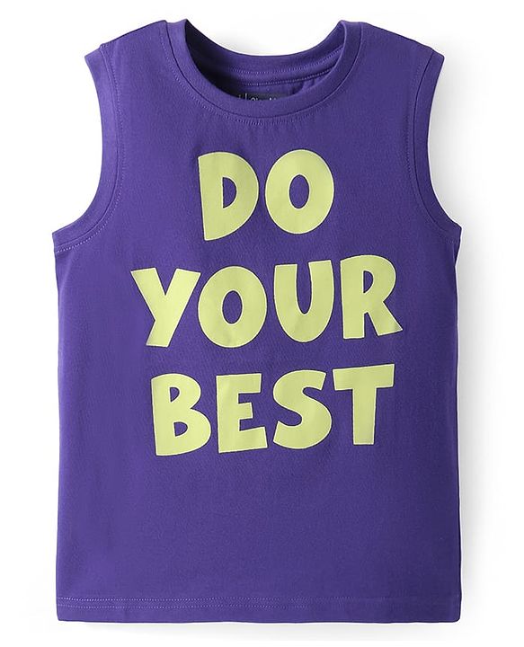 Pine Kids Cotton Knit Sleeveless Tank T-Shirt with Do Your Best Text Print - Purple