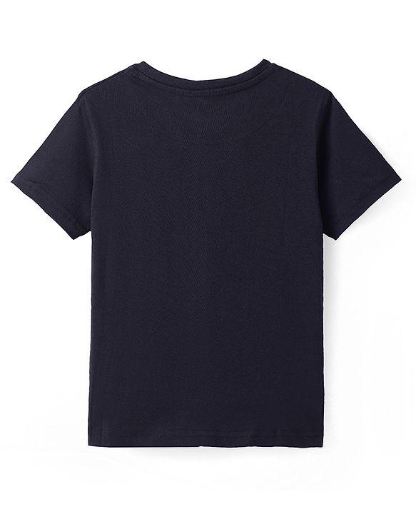 Pine Kids Cotton Knit Half Sleeves T-Shirt With Tiger & Courage Text Print - Black