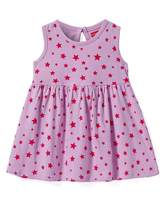 Babyhug Single Jersey Knit Sleeveless Frock with Stars Print - Lilac