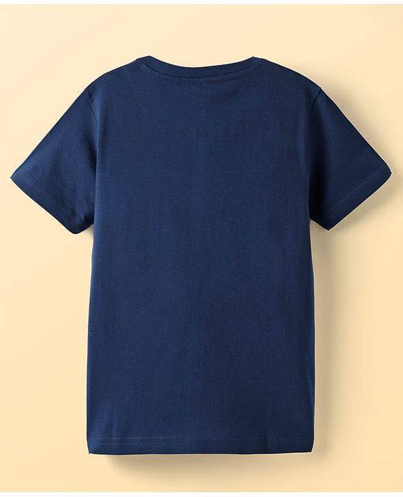 Pine Kids Cotton Knit Half Sleeves Cut & Sew T-Shirt With Awesome Text Print - Navy Blue