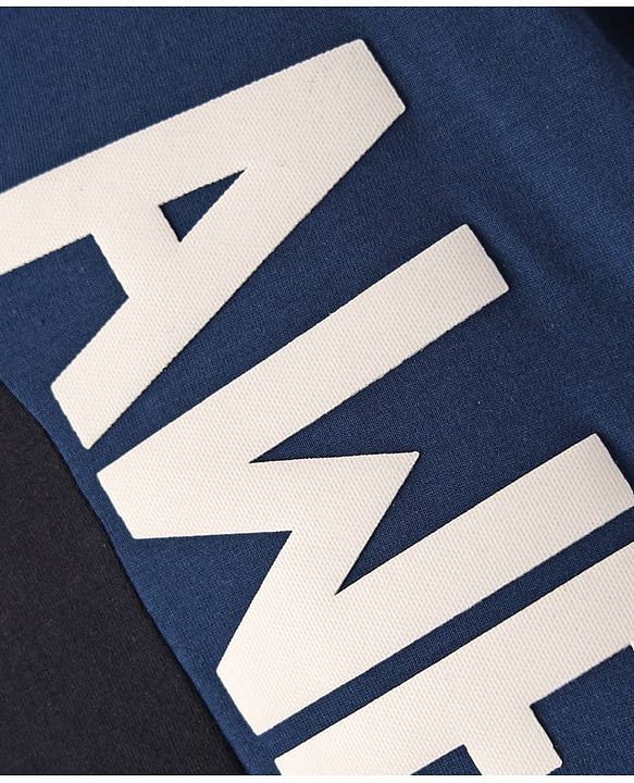 Pine Kids Cotton Knit Half Sleeves Cut & Sew T-Shirt With Awesome Text Print - Navy Blue