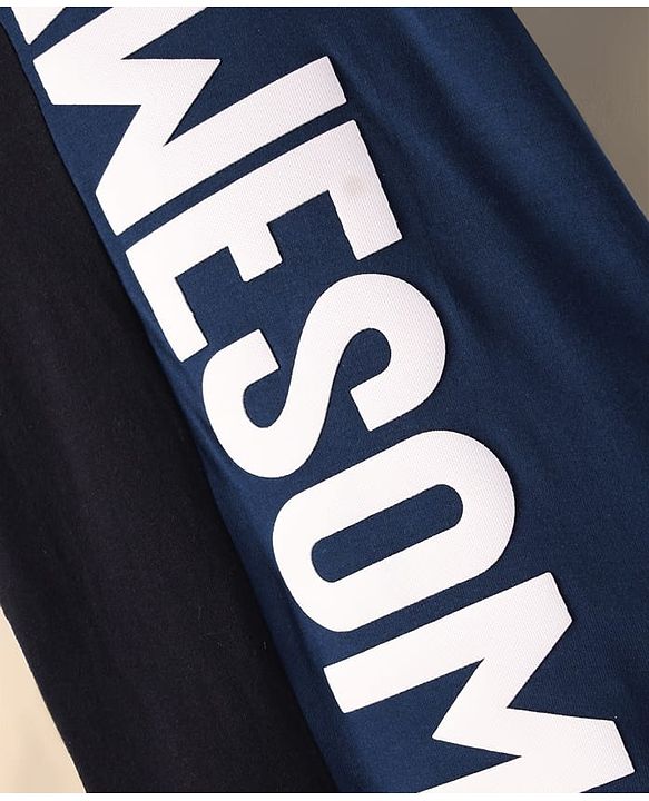 Pine Kids Cotton Knit Half Sleeves Cut & Sew T-Shirt With Awesome Text Print - Navy Blue
