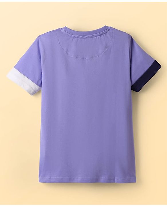 Pine Kids Cotton Knit Half Sleeves Cut & Sew T-Shirt - Navy Blue White & Lavender