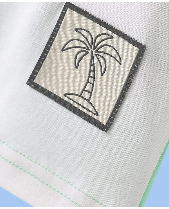 Pine Kids Cotton Knit Half Sleeves Cut & Sew T-Shirt with Patch Detailing - Light Green & White