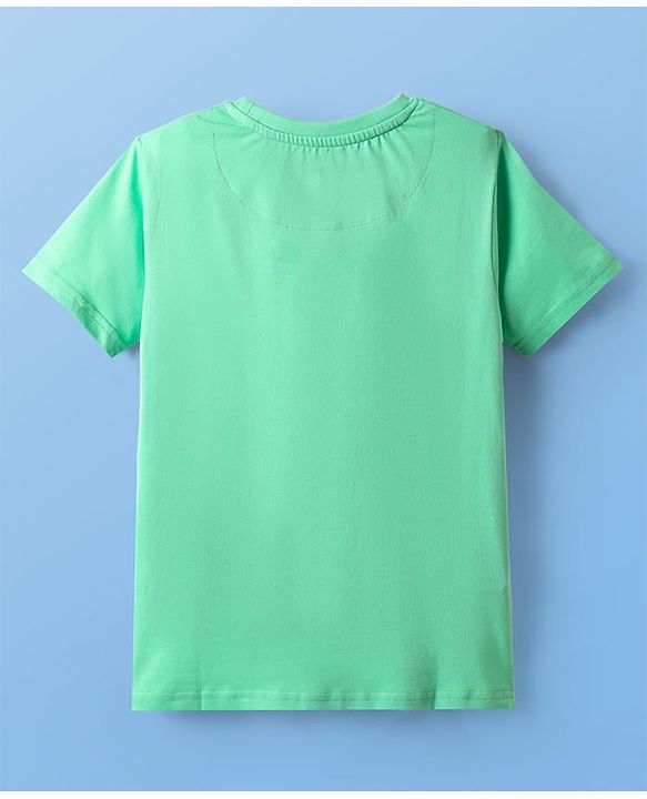 Pine Kids Cotton Knit Half Sleeves Cut & Sew T-Shirt with Patch Detailing - Light Green & White