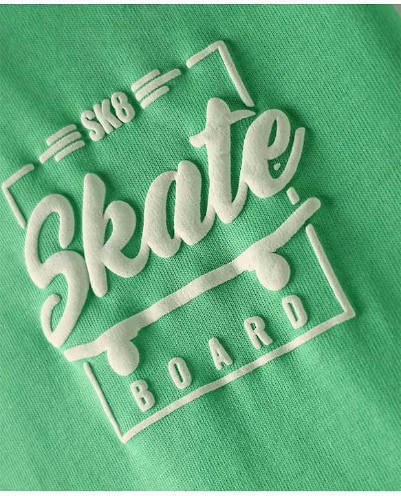 Pine Kids Cotton Knit Half Sleeves Colo Block T-Shirt with Text Print - Green & White