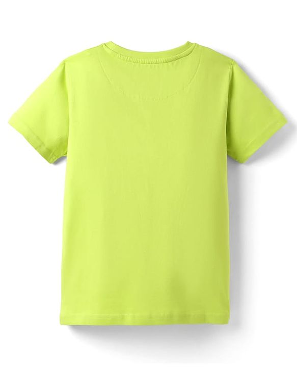 Pine Kids Cotton Knit Half Sleeves T-Shirt with Text Print - Limegreen