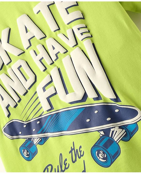 Pine Kids Cotton Knit Half Sleeves T-Shirt with Text Print - Limegreen