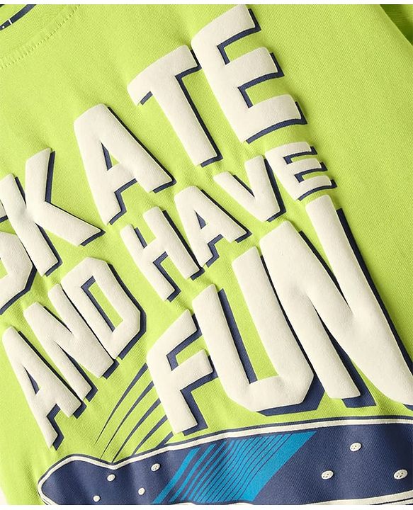 Pine Kids Cotton Knit Half Sleeves T-Shirt with Text Print - Limegreen
