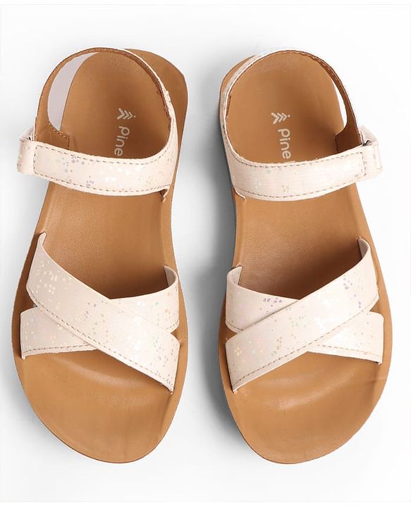 Pine Kids Sandal with Velcro Closure & Glitter Print - Beige