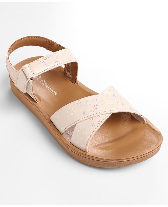 Pine Kids Sandal with Velcro Closure & Glitter Print - Beige