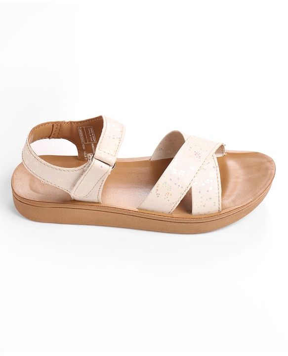 Pine Kids Sandal with Velcro Closure & Glitter Print - Beige
