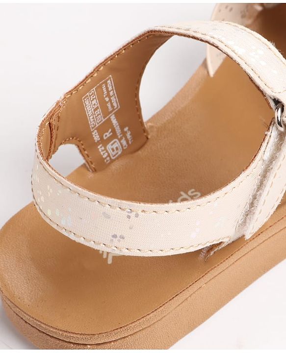 Pine Kids Sandal with Velcro Closure & Glitter Print - Beige