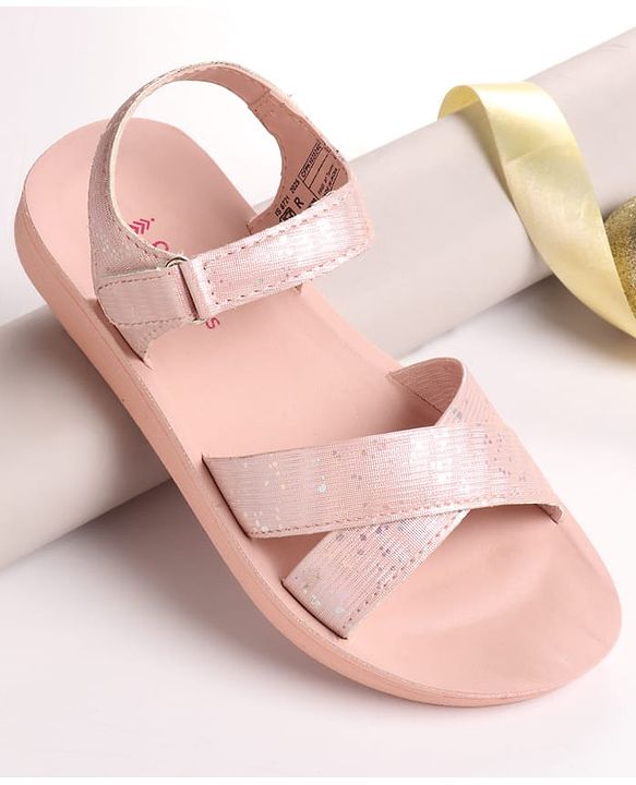 Pine Kids Sandal with Velcro Closure & Glitter Print - Beige