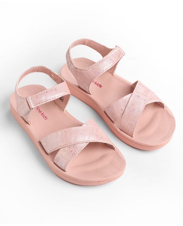 Pine Kids Sandal with Velcro Closure & Glitter Print - Beige