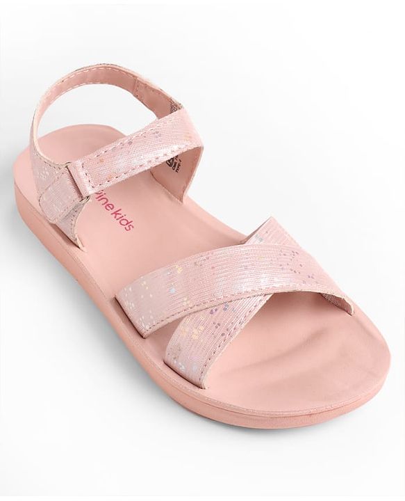Pine Kids Sandal with Velcro Closure & Glitter Print - Beige