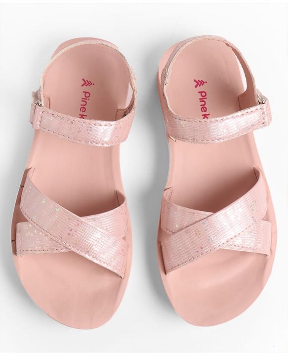 Pine Kids Sandal with Velcro Closure & Glitter Print - Pink