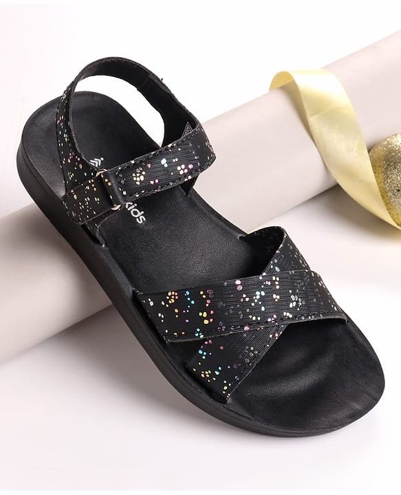 Pine Kids Sandal with Velcro Closure & Glitter Print - Beige