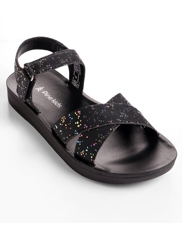 Pine Kids Sandal with Velcro Closure & Glitter Print - Beige
