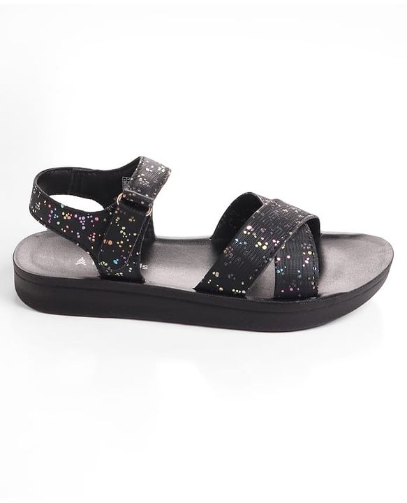 Pine Kids Sandal with Velcro Closure & Glitter Print - Beige
