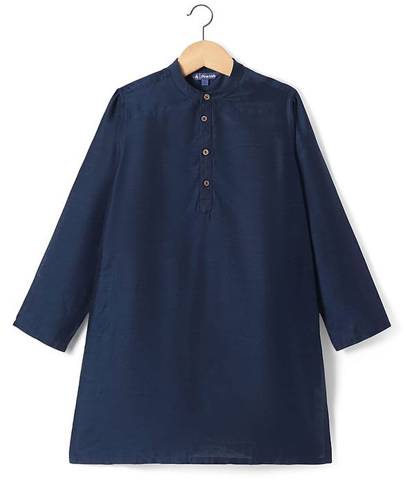Pine Kids Woven Full Sleeves Kurta Pajama Set With Floral Foil Printed Jacket - Navy Blue