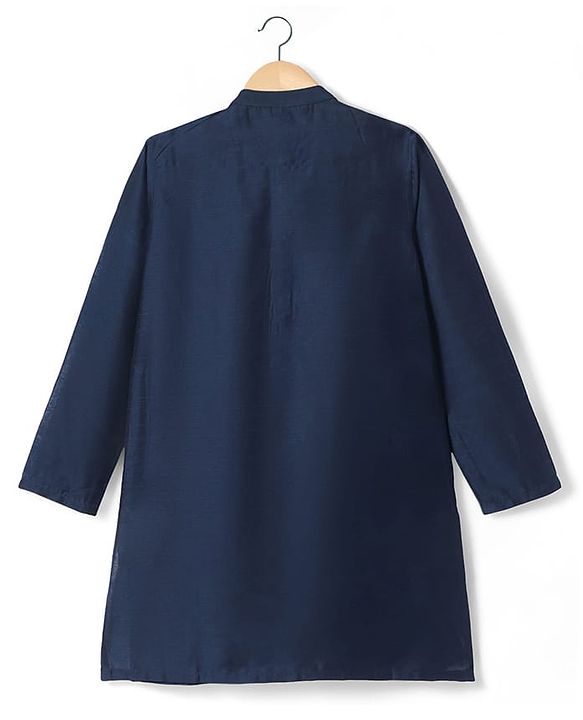 Pine Kids Woven Full Sleeves Kurta Pajama Set With Floral Foil Printed Jacket - Navy Blue