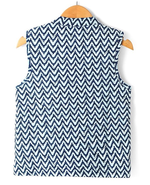 Pine Kids Cotton Woven Full Sleeves Kurta Pyjama Set with Chevron Print Jacket - Blue