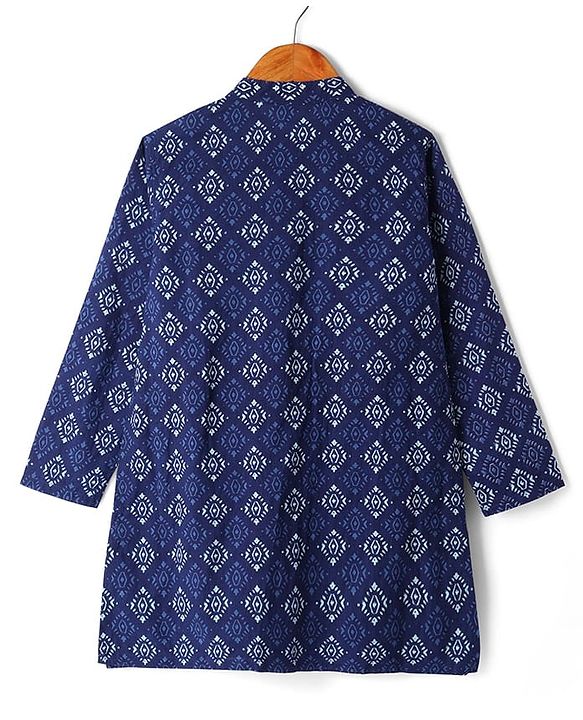 Pine Kids Cotton Woven Full Sleeves Kurta Pyjama Set with Chevron Print Jacket - Blue