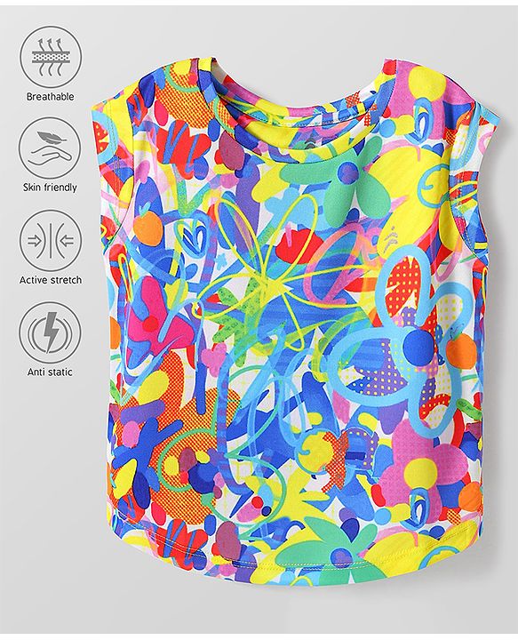 Pine Active Half Sleeves High Stretch T-Shirt Splash Print - Blue & Yellow