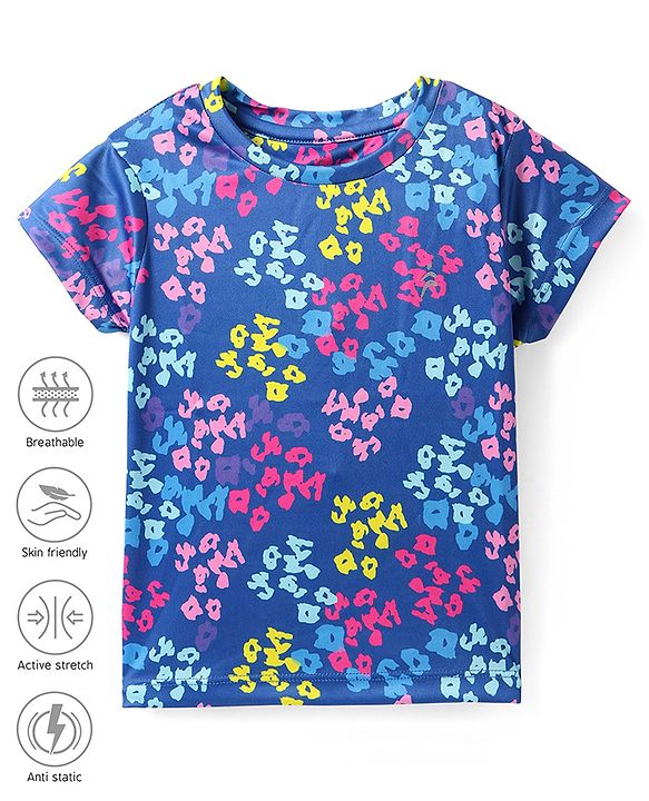 Pine Active Half Sleeves High Stretch T-Shirt Abstract Print - Blue