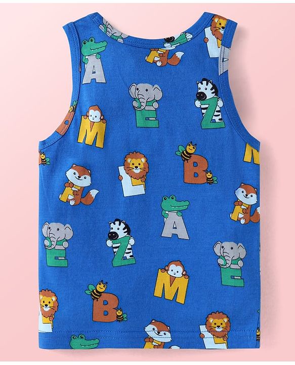 Babyhug Single Jersey Knit Sleeveless Sando Vests with Animal Print & Stripes Pack of 3 - Blue Red & White