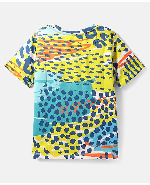 Pine Active Half Sleeves High Stretch T-Shirt Abstract Print - Blue & Yellow