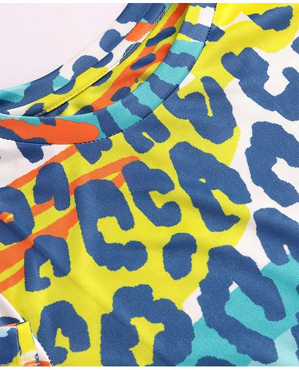 Pine Active Half Sleeves High Stretch T-Shirt Abstract Print - Blue & Yellow