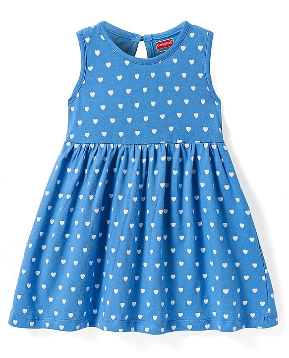 Babyhug Single Jersey Knit Sleeveless Frock with Polka Dots Print - Blue
