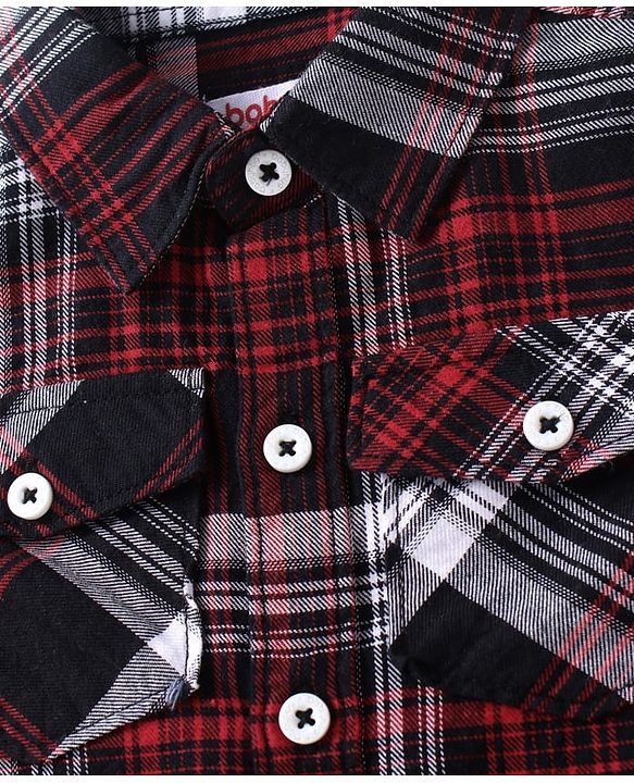Babyhug Cotton Woven Full Sleeves Checks Shirt & Denim Jeans Set - Red & Blue