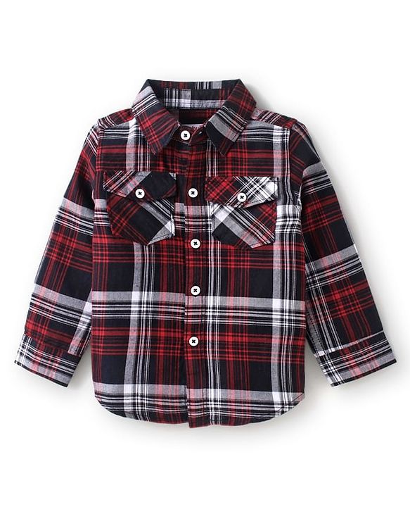 Babyhug Cotton Woven Full Sleeves Checks Shirt & Denim Jeans Set - Red & Blue