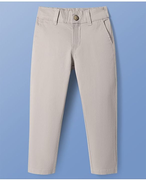 Pine Kids Cotton Elastane Woven Full Length Solid Trouser - Beige