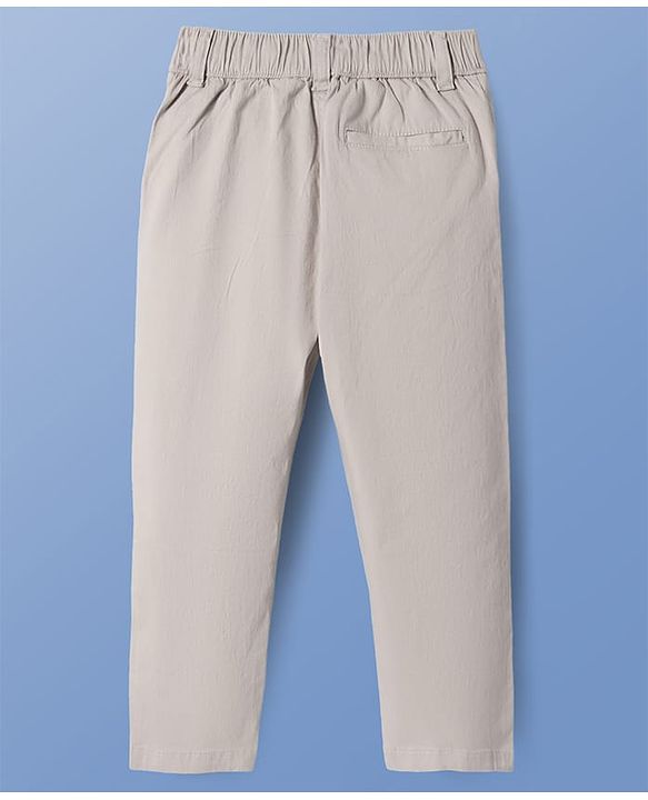 Pine Kids Cotton Elastane Woven Full Length Solid Trouser - Beige